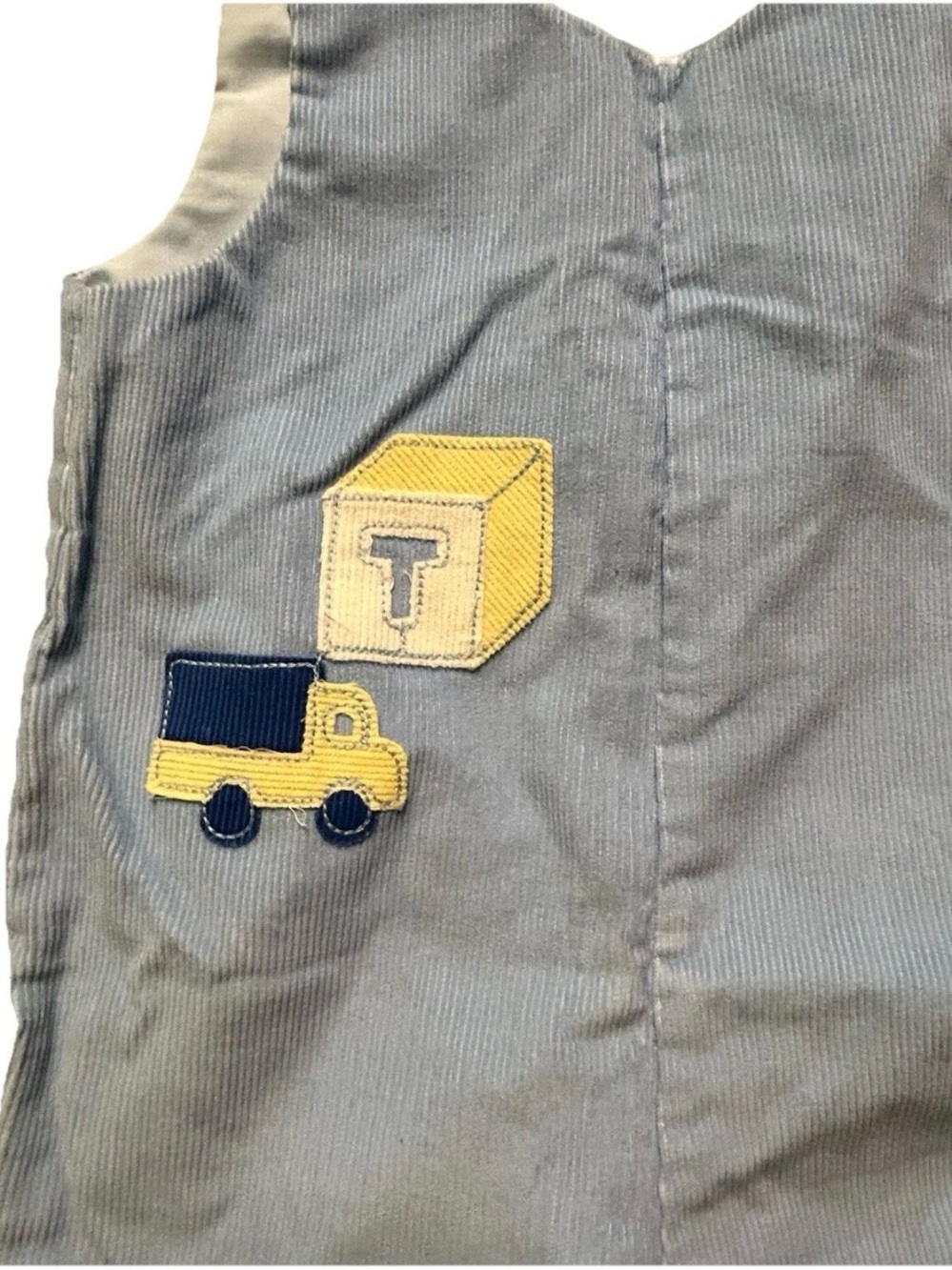 Vintage Be Mine Blue Corduroy Overalls Truck USA Made Size 12 Months - Picture 2 of 4